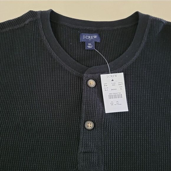 J.Crew Men's Black Long Sleeve Crewneck Waffle-knit Henley Shirt - Picture 8 of 11